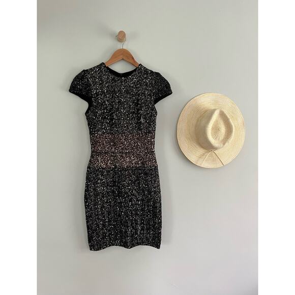 Dress the Population Sequin Black and Gold Colorblock Party Mini Dress Sz S - Picture 1 of 8